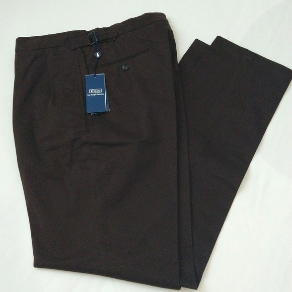 New Polo by Ralph Lauren men's 34×33 dark brown linen pleated front chino pants - Picture 1 of 13